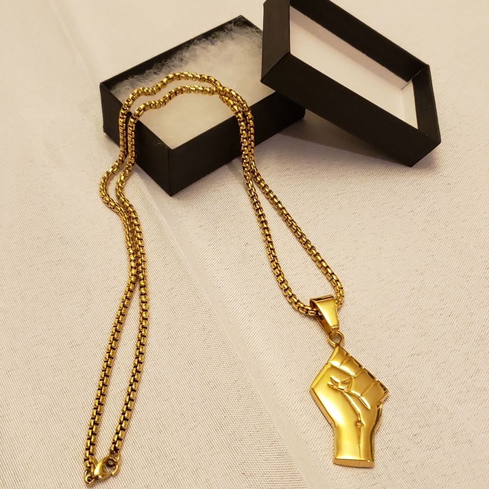 Black Lives Matter Fist Pendant Necklace Unisex - Picture 2 of 3